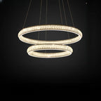 Lustre de luxe à anneaux dorés étagés en cristal et LED