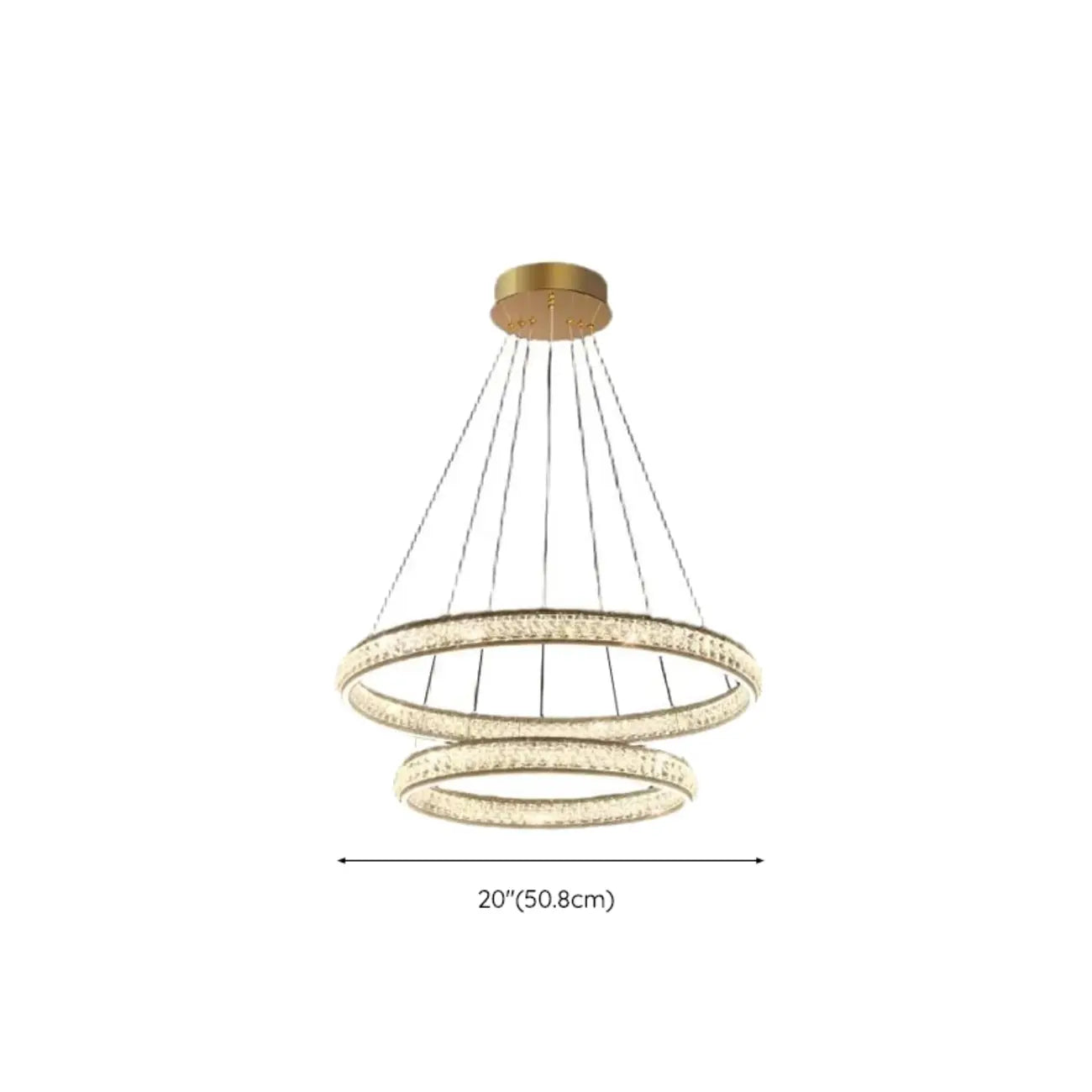 Lustre de luxe à anneaux dorés étagés en cristal et LED