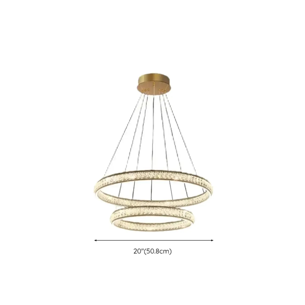 Lustre de luxe à anneaux dorés étagés en cristal et LED