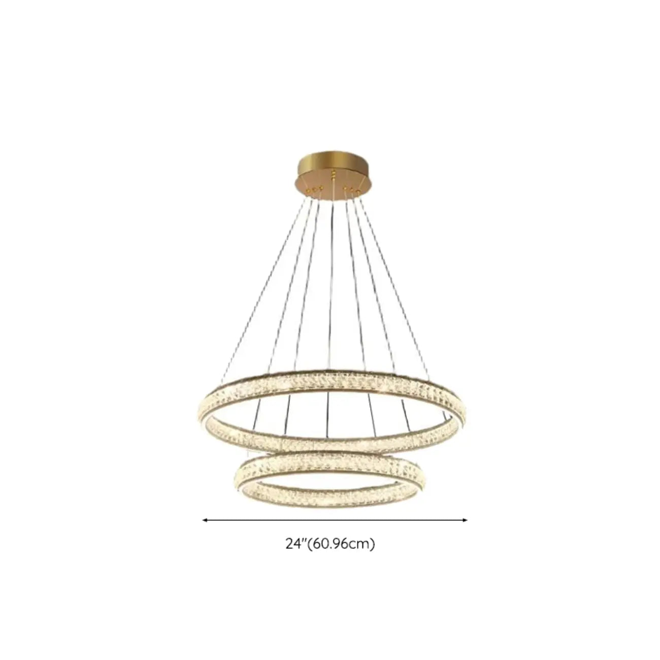Lustre de luxe à anneaux dorés étagés en cristal et LED