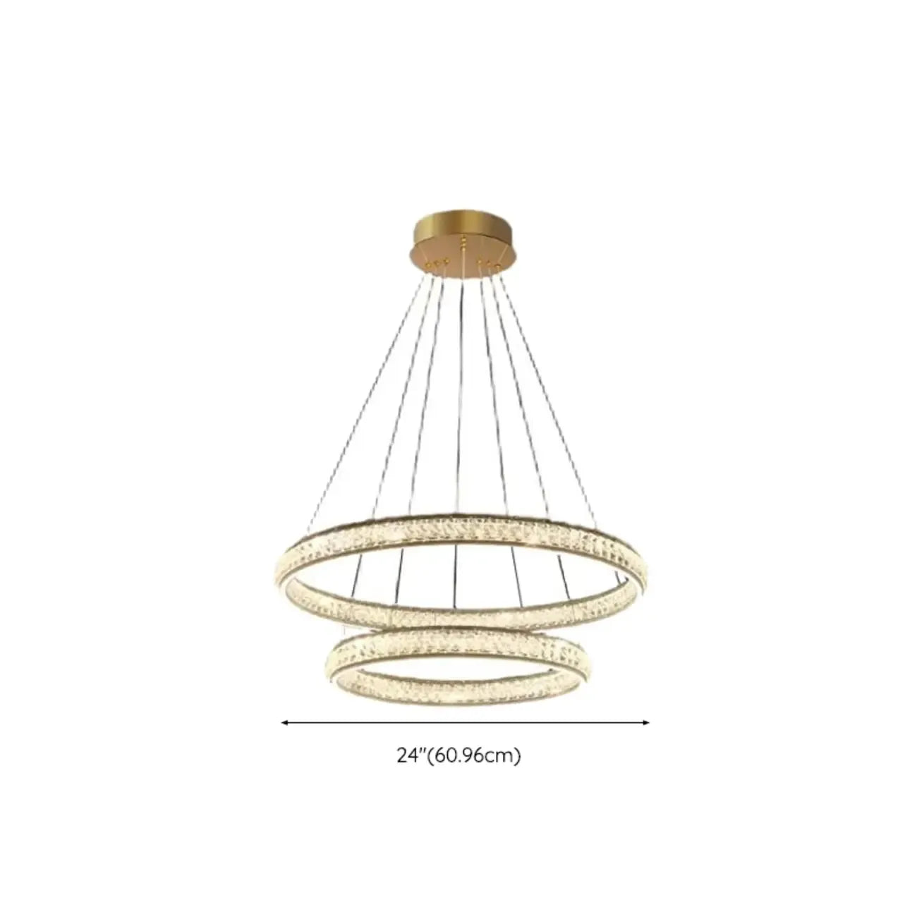 Lustre de luxe à anneaux dorés étagés en cristal et LED