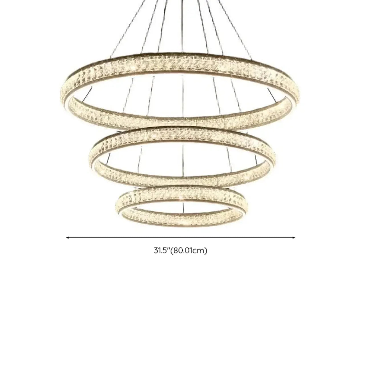 Lustre de luxe à anneaux dorés étagés en cristal et LED
