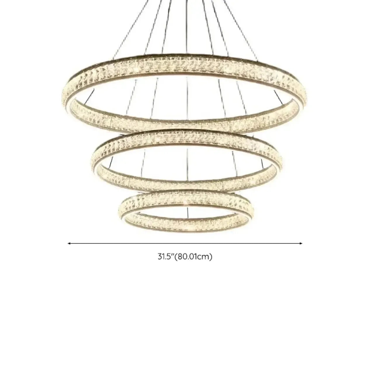 Lustre de luxe à anneaux dorés étagés en cristal et LED