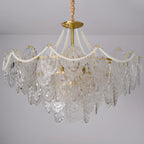 Élégant lustre vintage doré en verre exquis