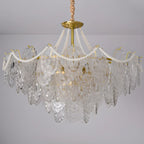 Élégant lustre vintage doré en verre exquis
