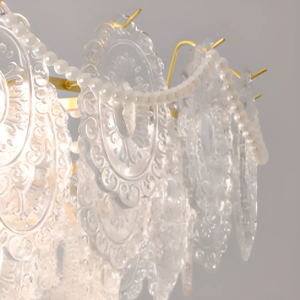 Élégant lustre vintage doré en verre exquis