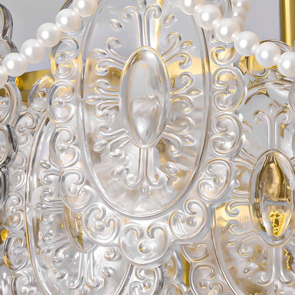 Élégant lustre vintage doré en verre exquis