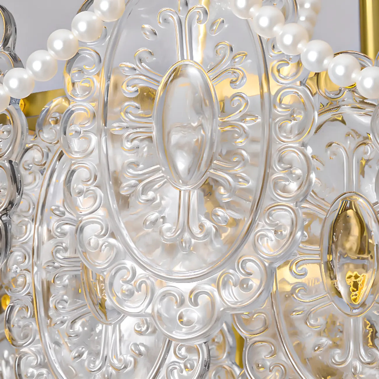 Élégant lustre vintage doré en verre exquis