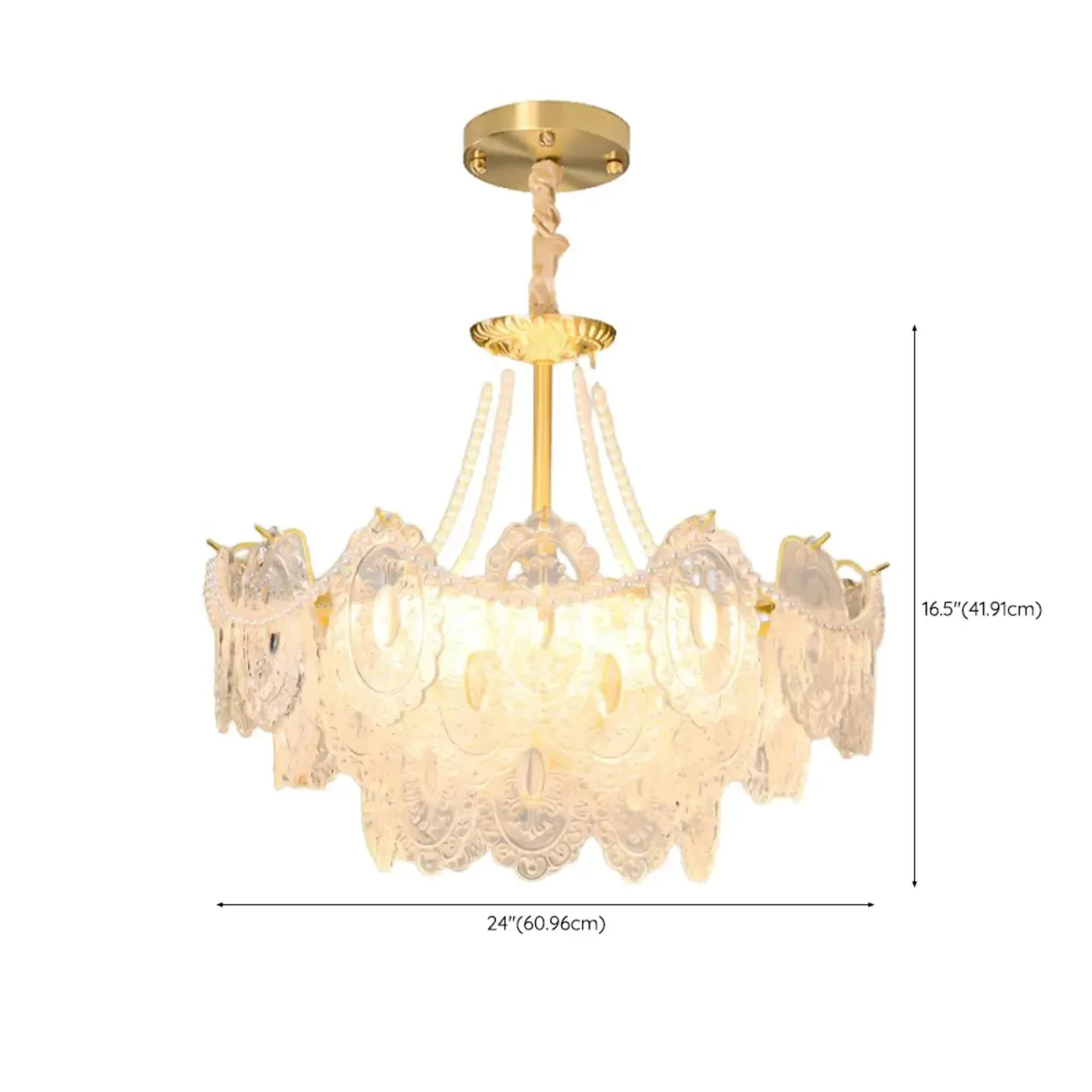 Élégant lustre vintage doré en verre exquis