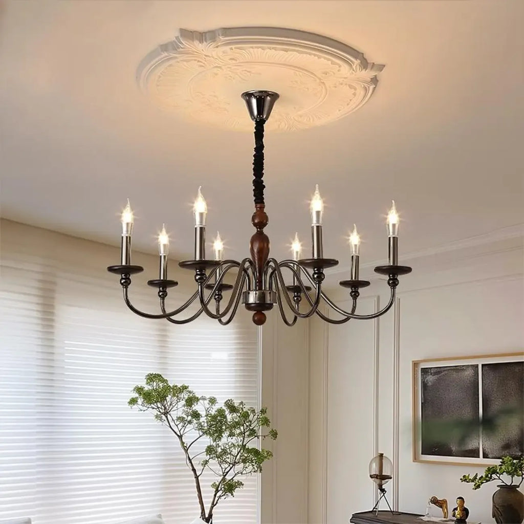 Lustre moderne noir à 6/8 lumières de type candélabre, à intensité variable