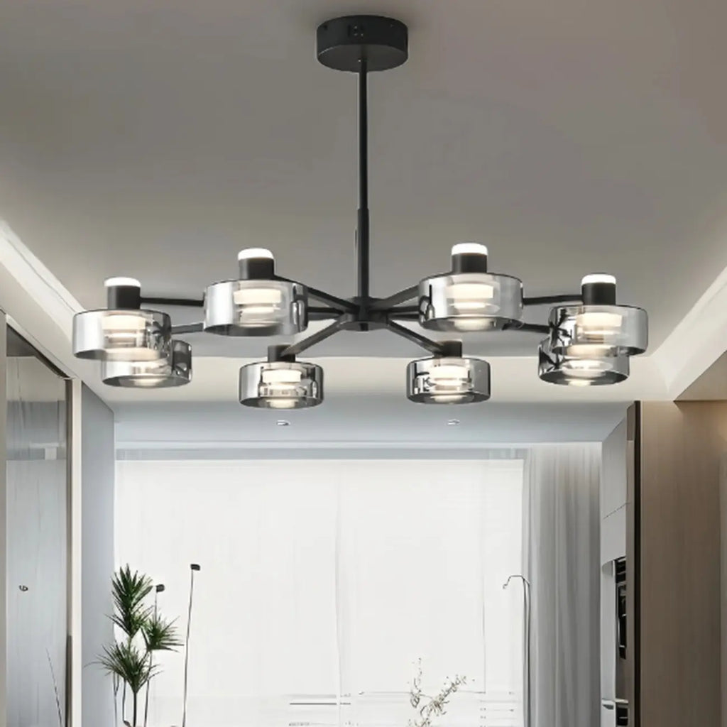 Lustre moderne rond en verre noir avec LED