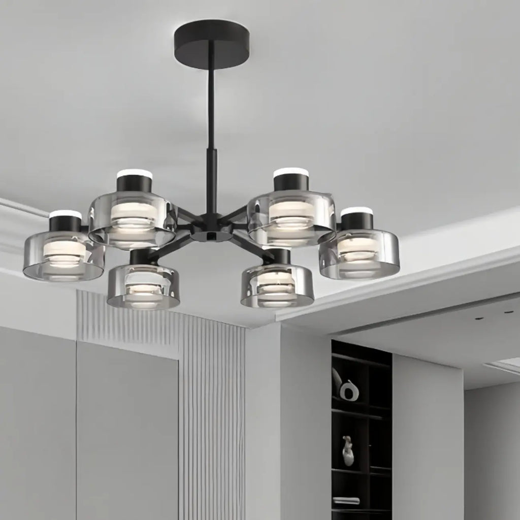 Lustre moderne rond en verre noir avec LED