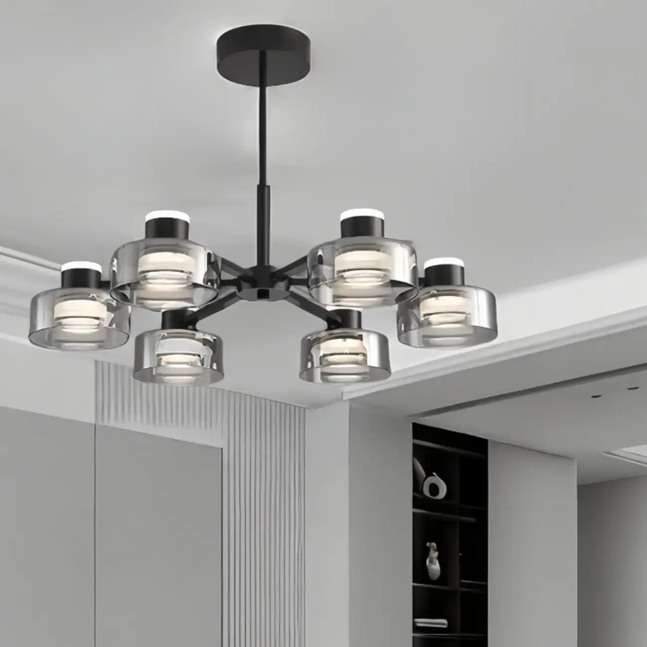 Lustre moderne rond en verre noir avec LED