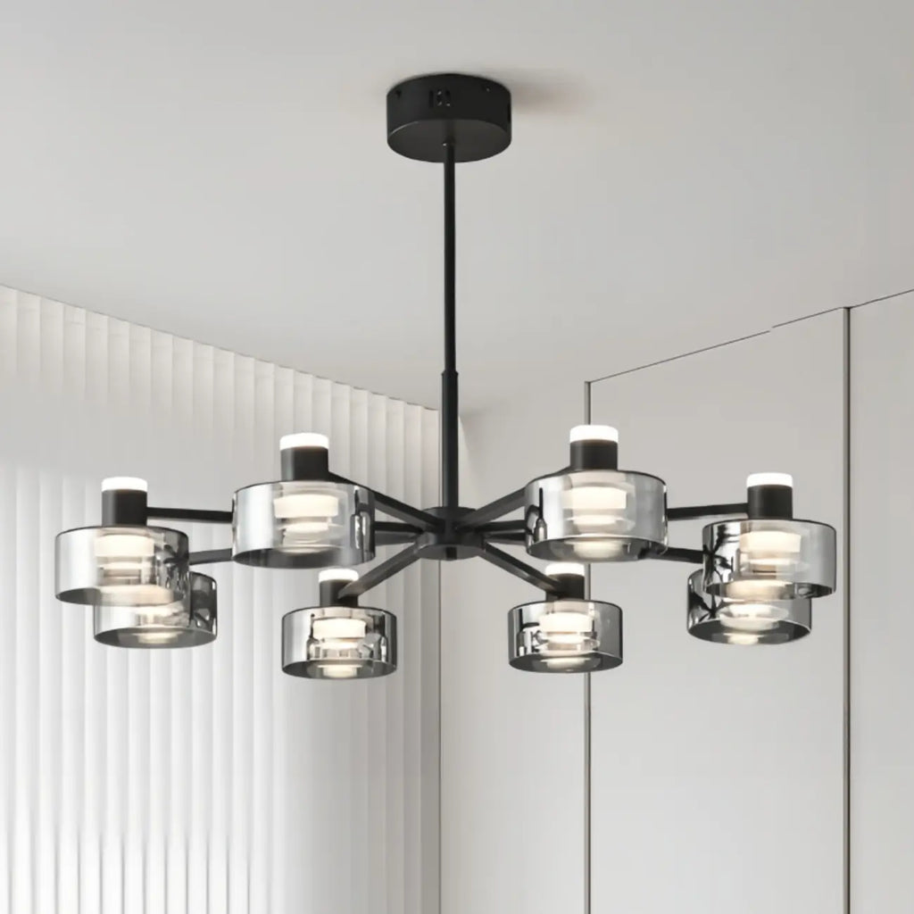 Lustre moderne rond en verre noir avec LED