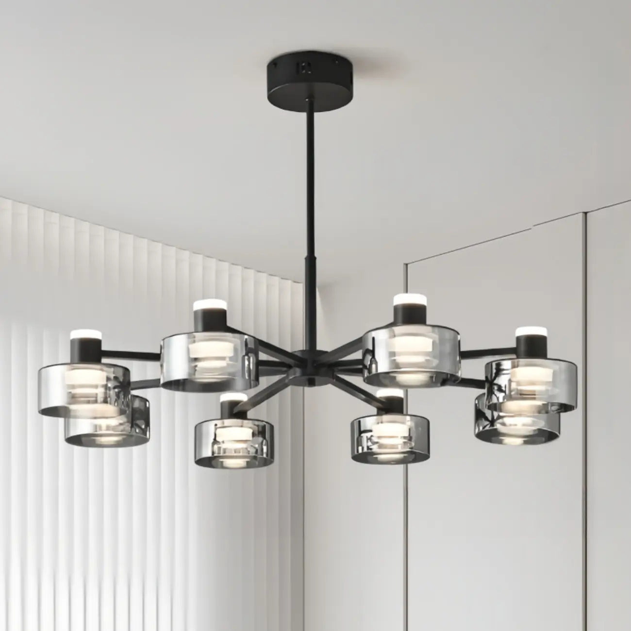 Lustre moderne rond en verre noir avec LED