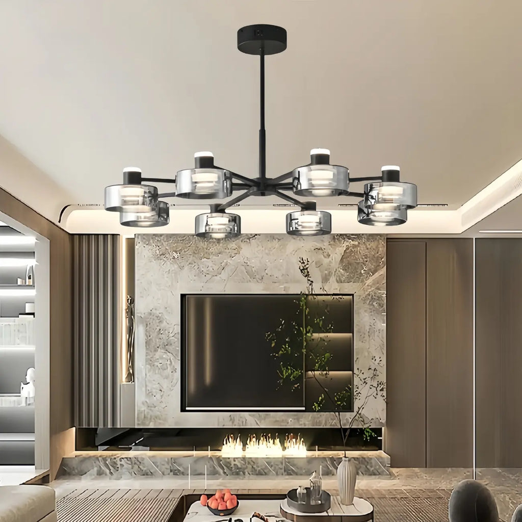 Lustre moderne rond en verre noir avec LED