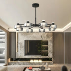 Lustre moderne rond en verre noir avec LED