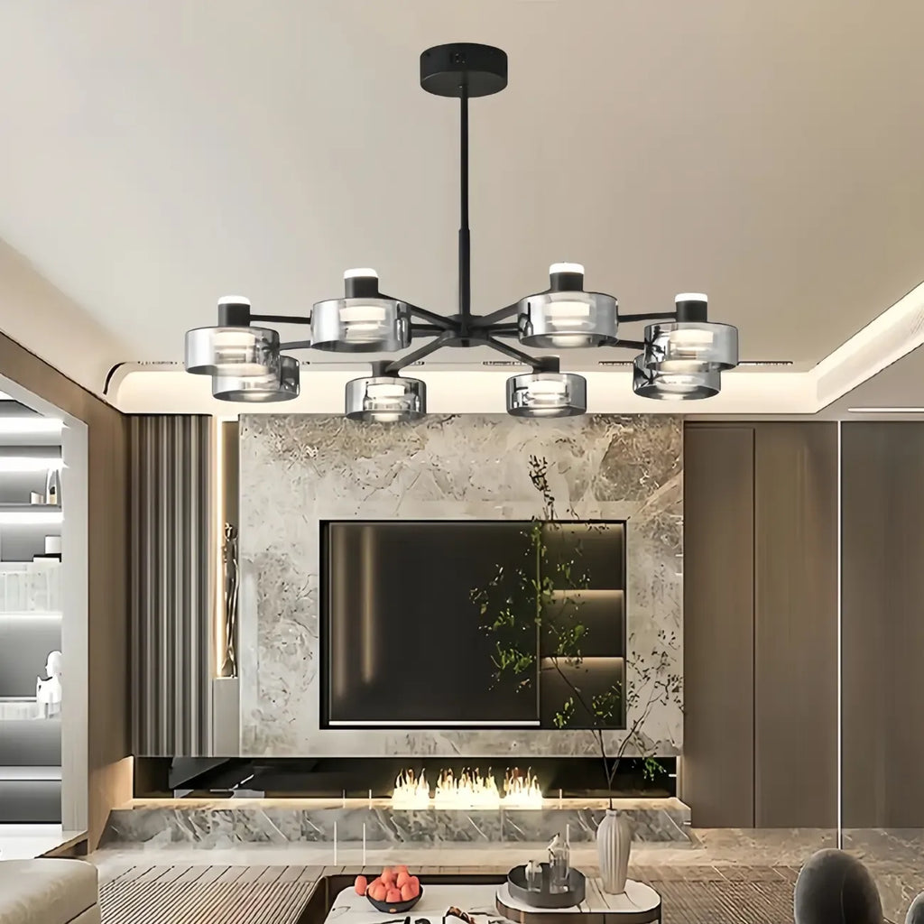 Lustre moderne rond en verre noir avec LED