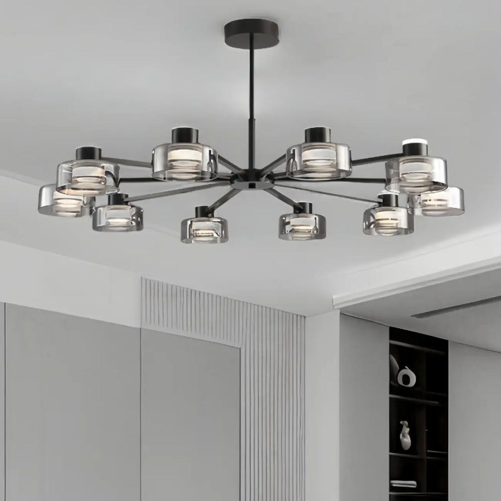 Lustre moderne rond en verre noir avec LED