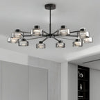 Lustre moderne rond en verre noir avec LED