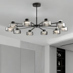 Lustre moderne rond en verre noir avec LED