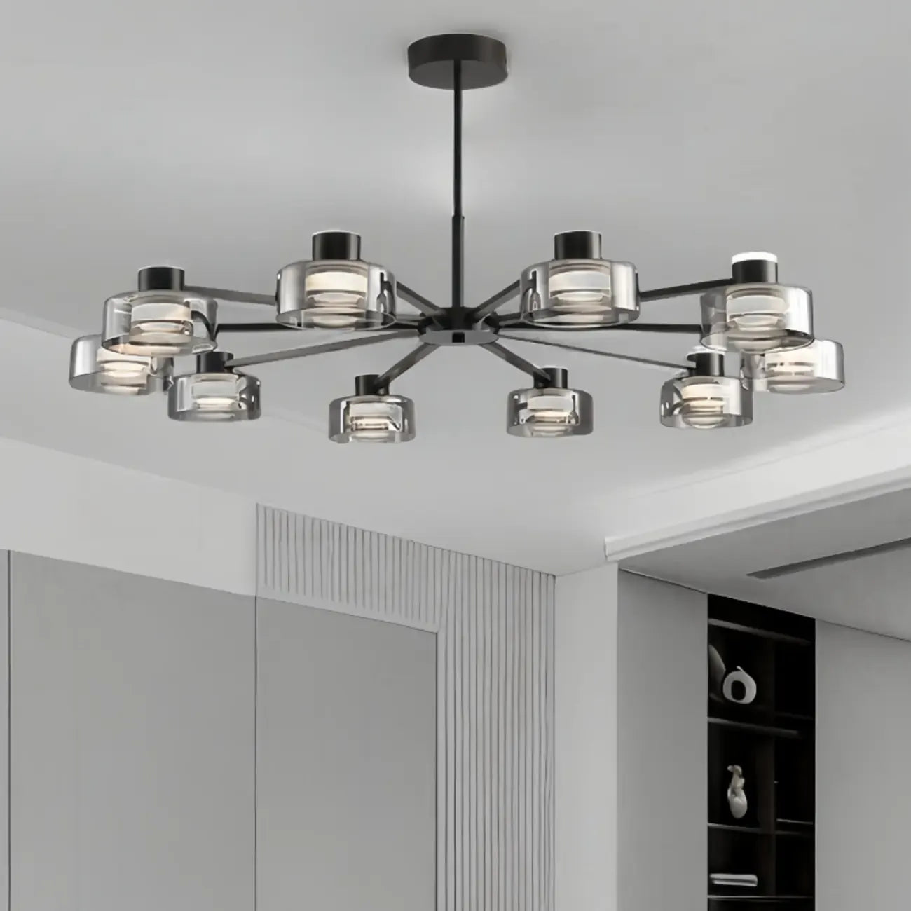 Lustre moderne rond en verre noir avec LED