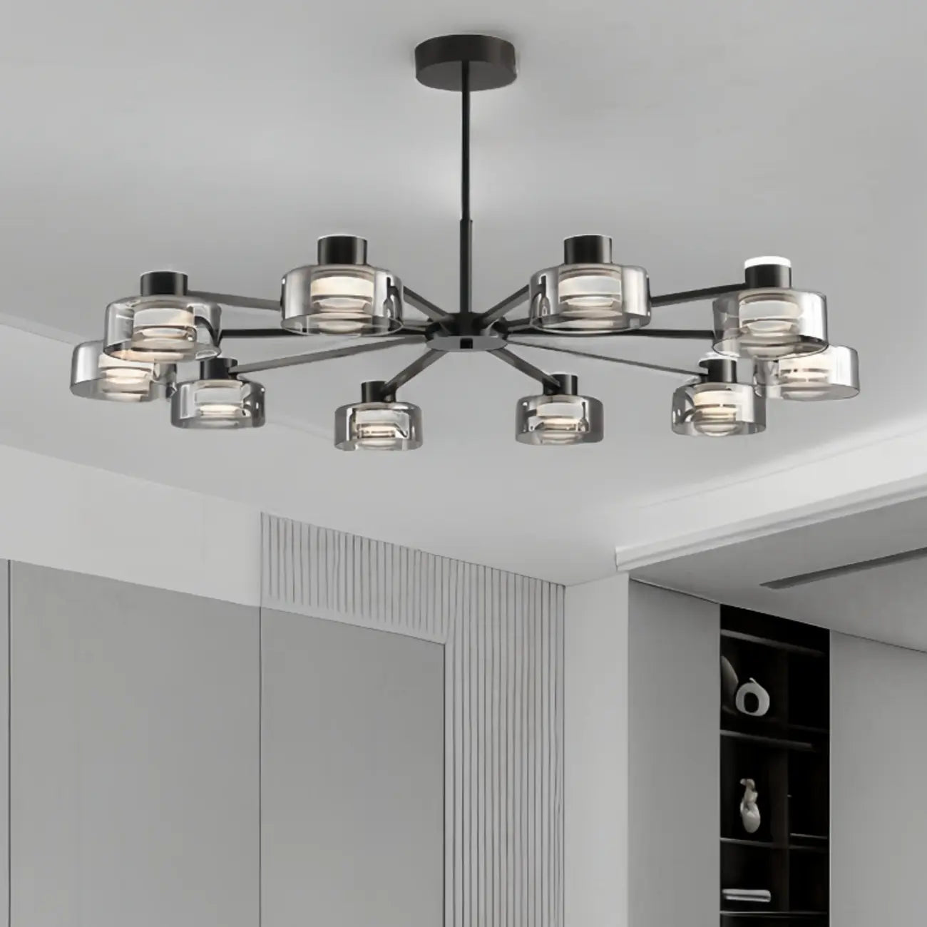 Lustre moderne rond en verre noir avec LED