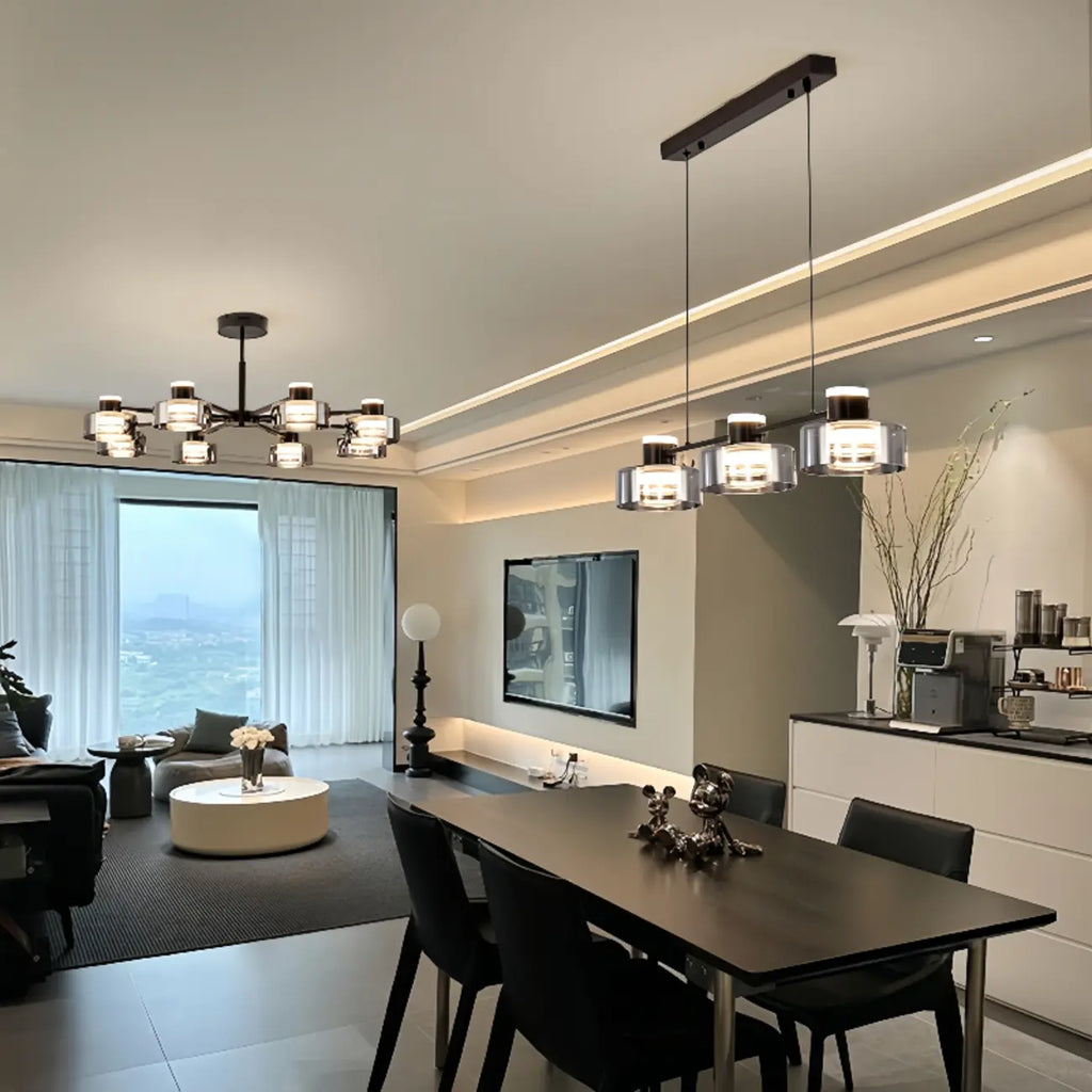 Lustre moderne rond en verre noir avec LED