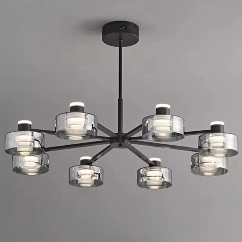 Lustre moderne rond en verre noir avec LED