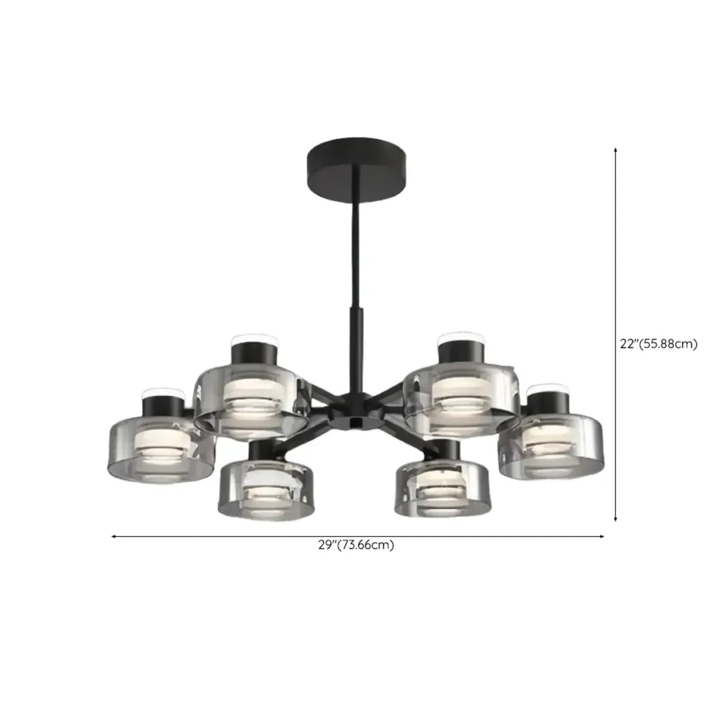 Lustre moderne rond en verre noir avec LED