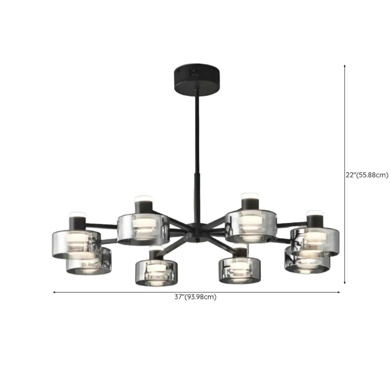 Lustre moderne rond en verre noir avec LED