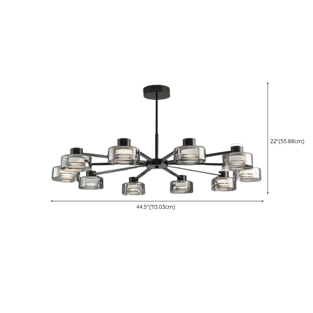 Lustre moderne rond en verre noir avec LED