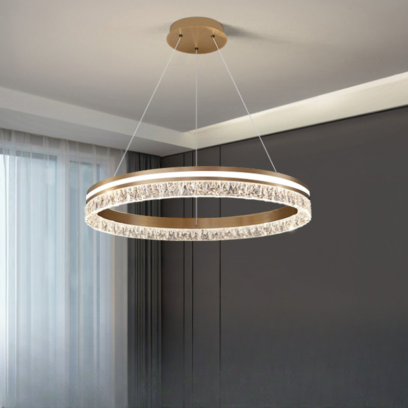 Lustre circulaire moderne en métal doré à LED