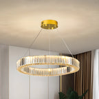 Lustre moderne glamour à double anneau de verre et LED