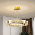 Lustre moderne glamour à double anneau de verre et LED