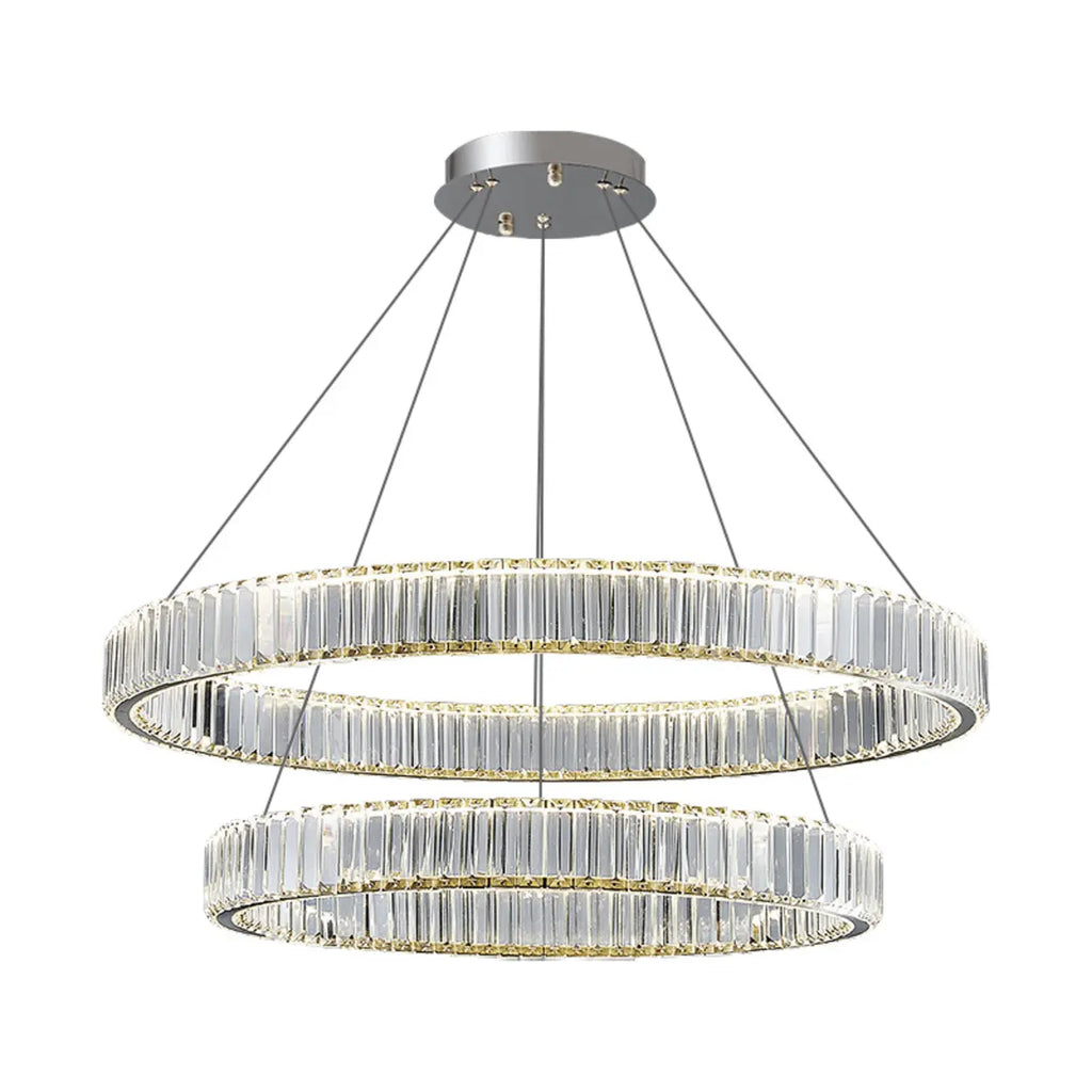 Lustre moderne glamour à double anneau de verre et LED