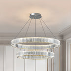 Lustre moderne glamour à double anneau de verre et LED