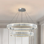 Lustre moderne glamour à double anneau de verre et LED