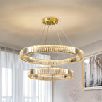 Lustre moderne glamour à double anneau de verre et LED