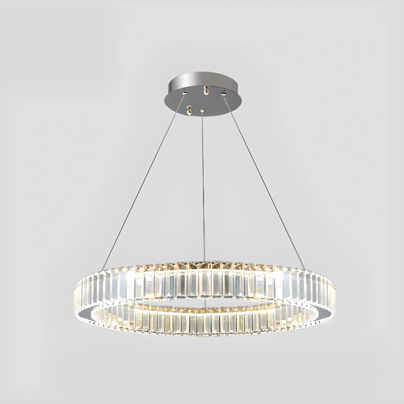 Lustre moderne glamour à double anneau de verre et LED