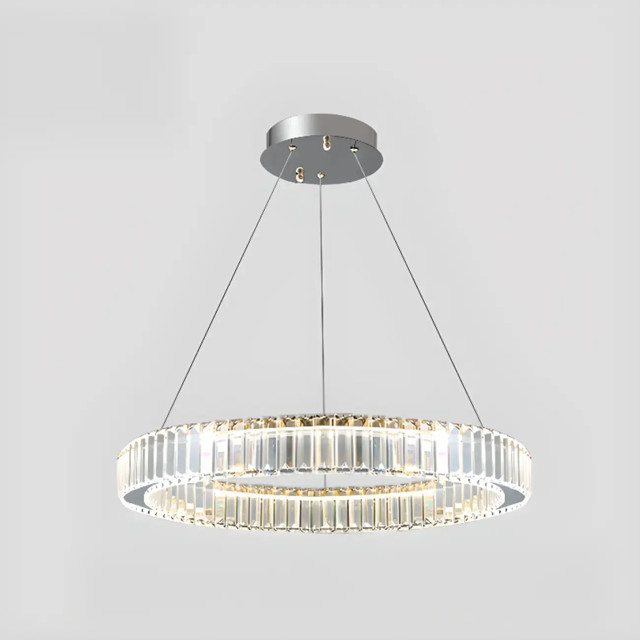 Lustre moderne glamour à double anneau de verre et LED