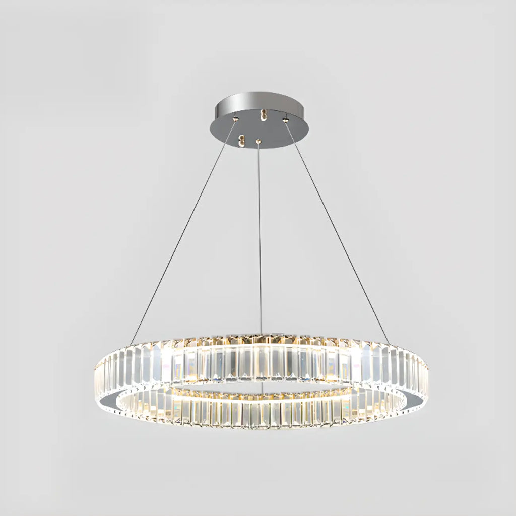 Lustre moderne glamour à double anneau de verre et LED