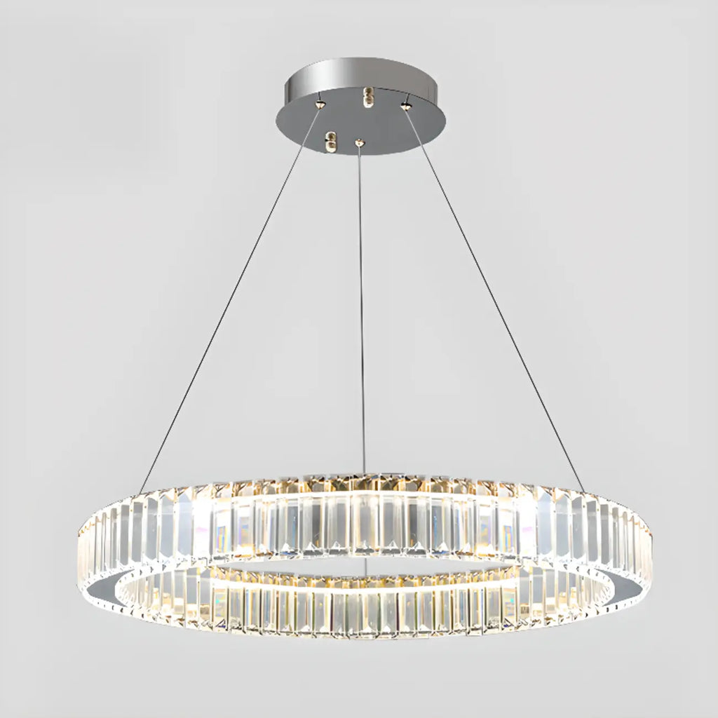 Lustre moderne glamour à double anneau de verre et LED