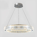 Lustre moderne glamour à double anneau de verre et LED