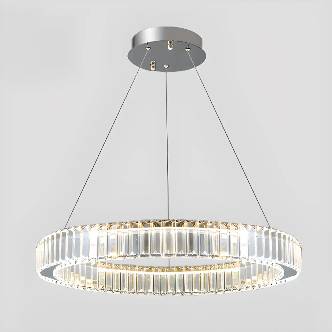 Lustre moderne glamour à double anneau de verre et LED