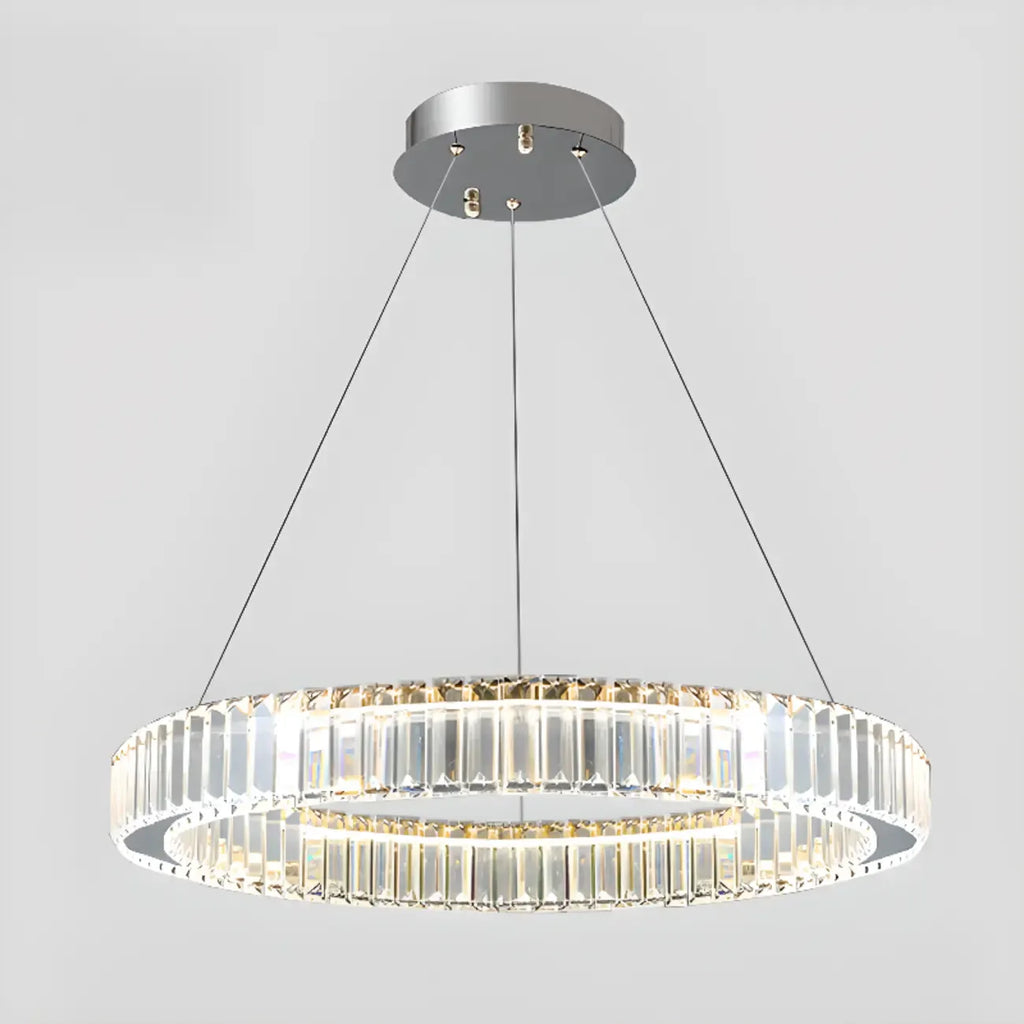 Lustre moderne glamour à double anneau de verre et LED