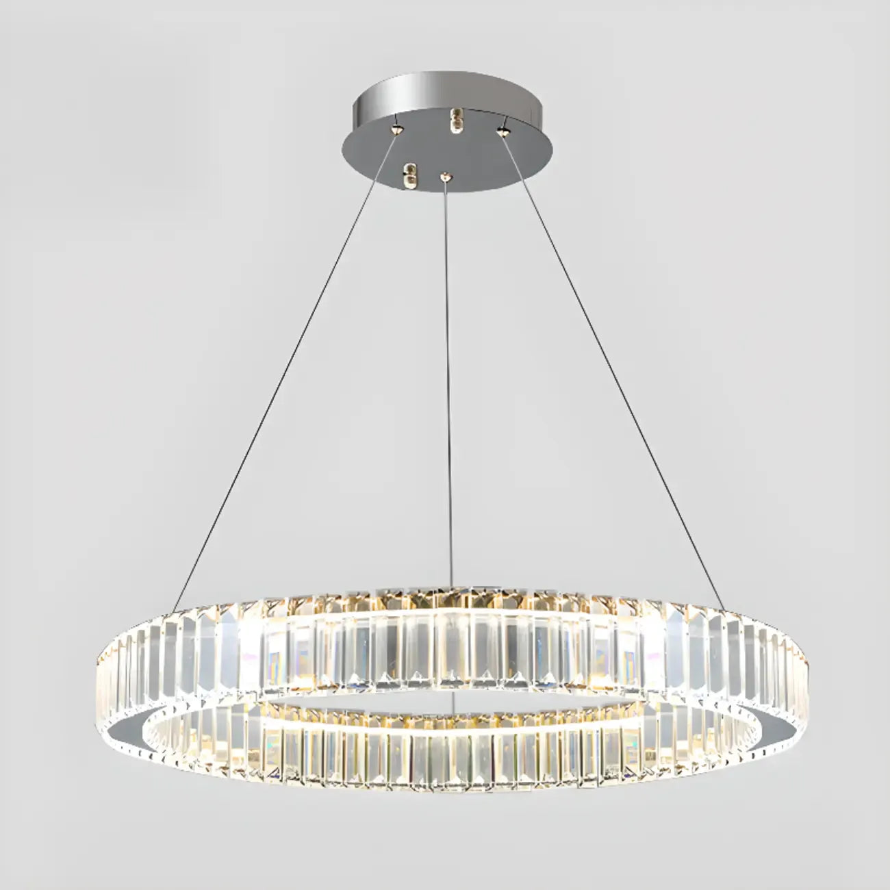Lustre moderne glamour à double anneau de verre et LED