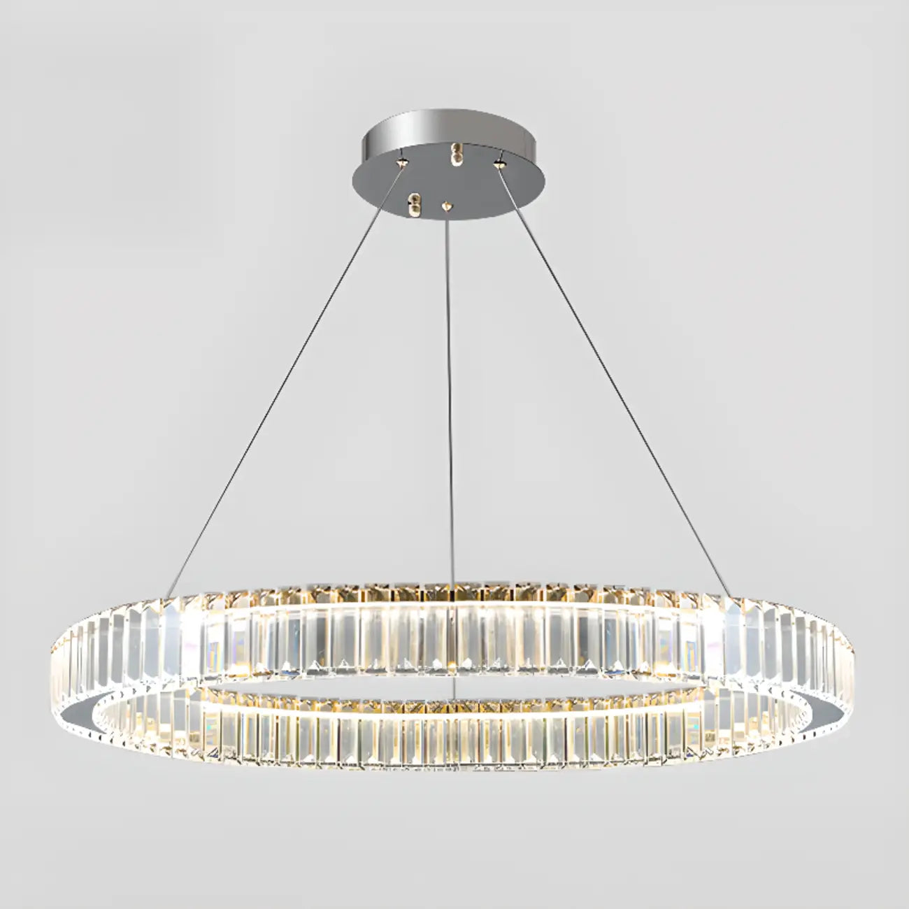 Lustre moderne glamour à double anneau de verre et LED