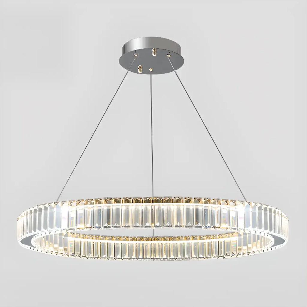 Lustre moderne glamour à double anneau de verre et LED