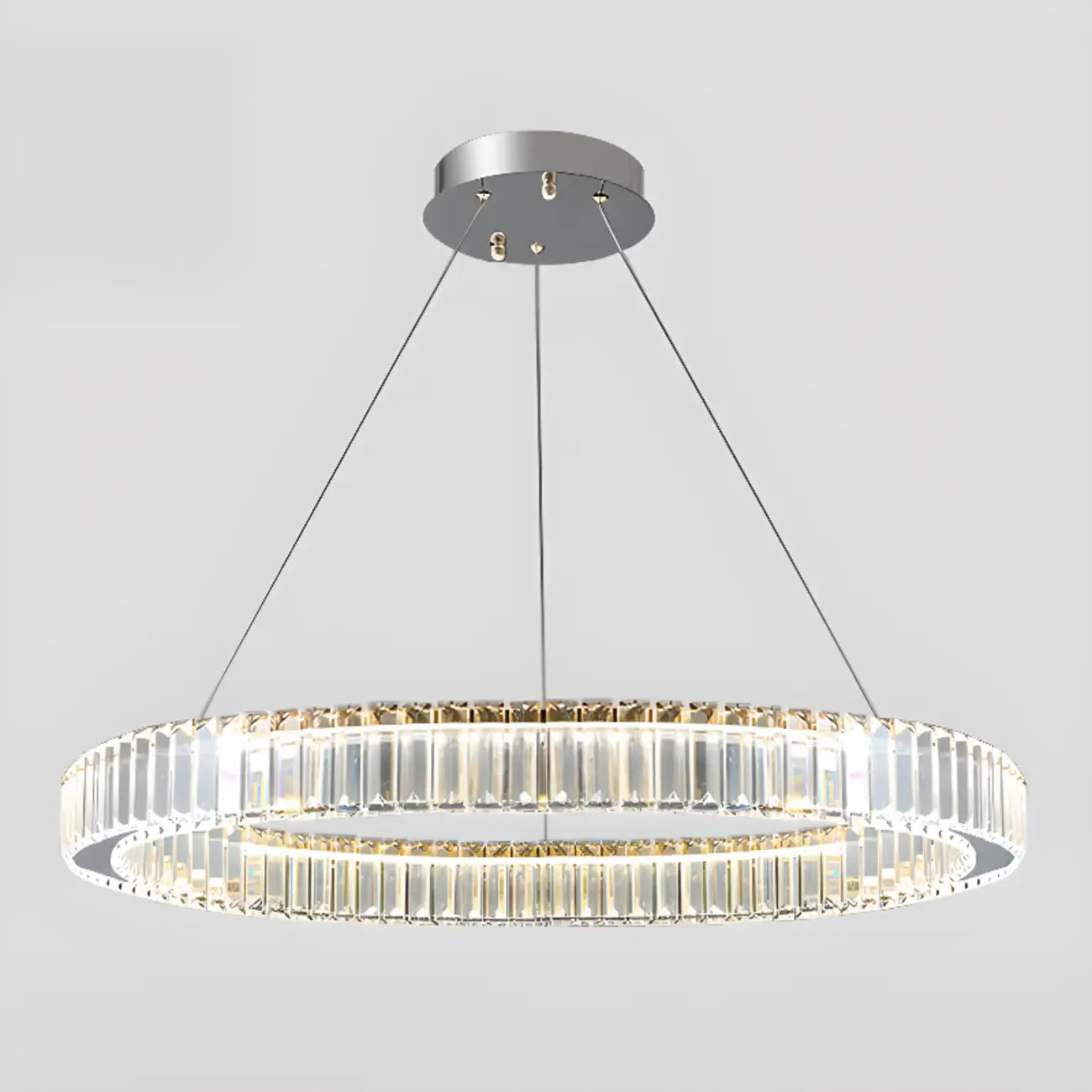 Lustre moderne glamour à double anneau de verre et LED